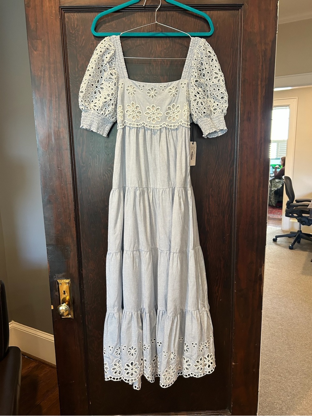 SAYLOR Powder Blue Eyelet Maxi Dress with Puff Sleeves